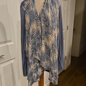 Blue and Cream Women's Cardigan
